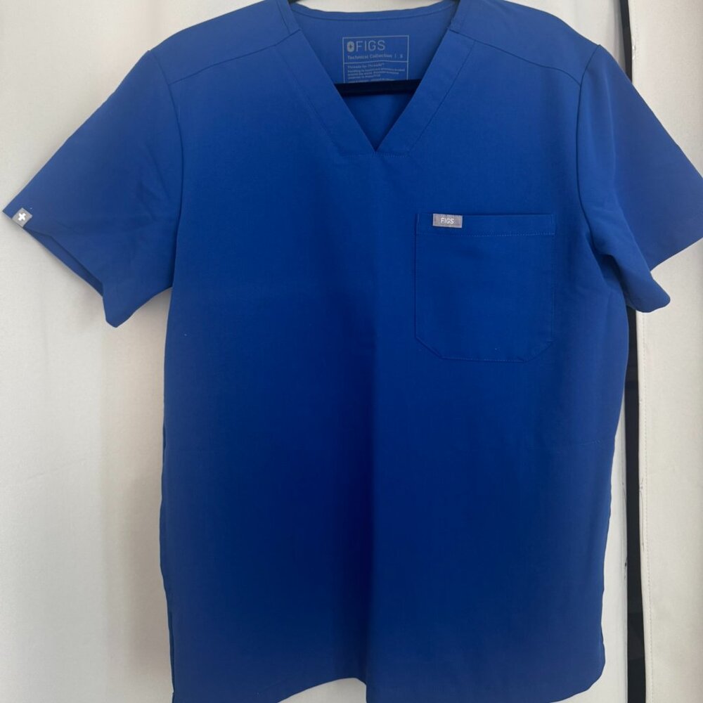 FIGS Leon Scrub Top Men Small Blue Athletic Fit Medical Scrubs